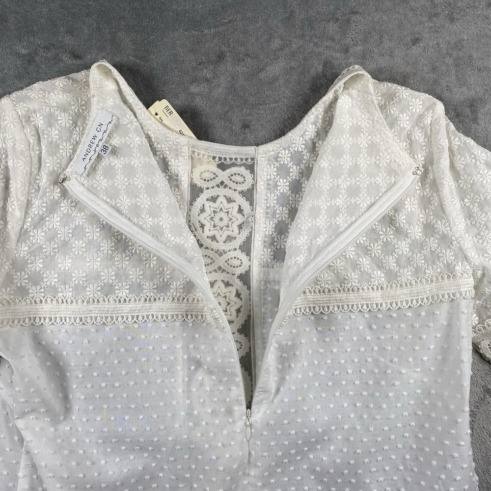 Andrew GN Top Womens Sz 6 FR 38 White Semi Sheer Blouse Lace Cotton Silk France - Picture 9 of 13